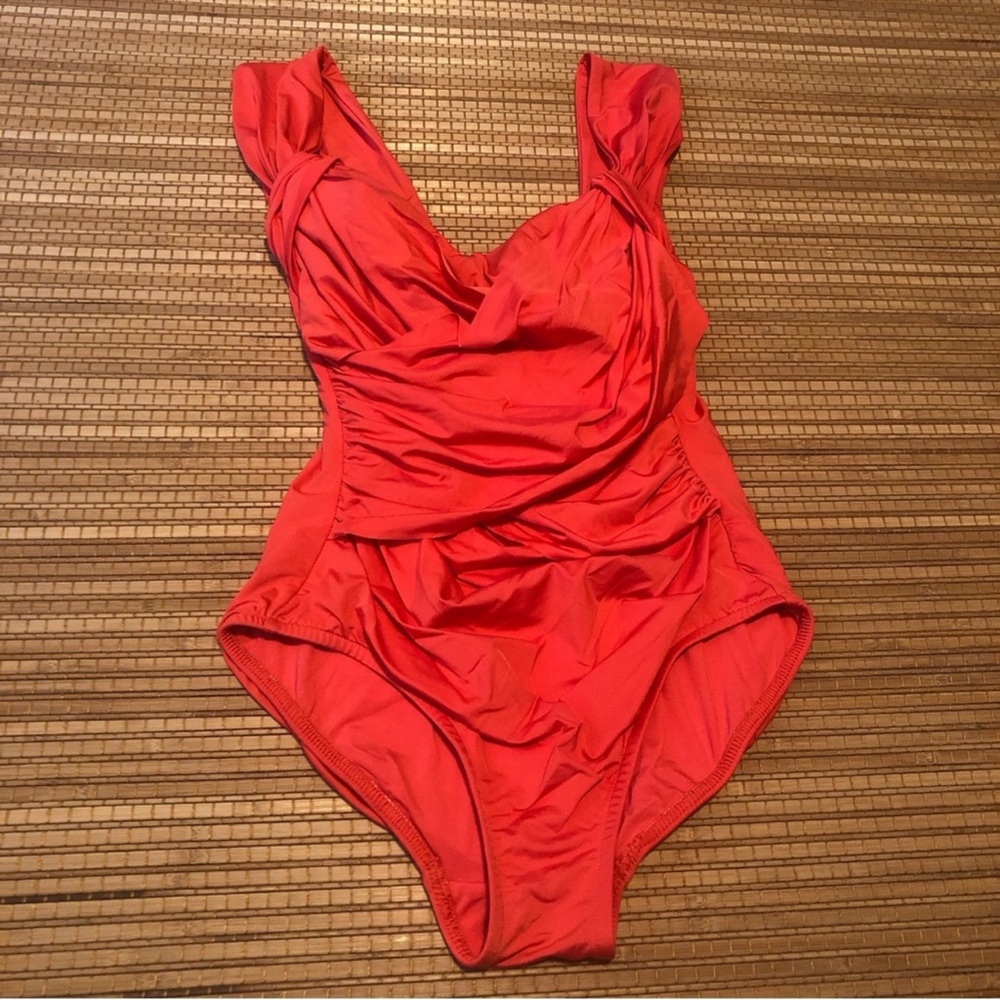 Badgely Mischka coral color bathing suit size 6